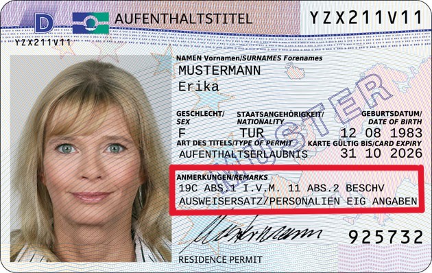 Anmerkung im Aufenthaltstitel