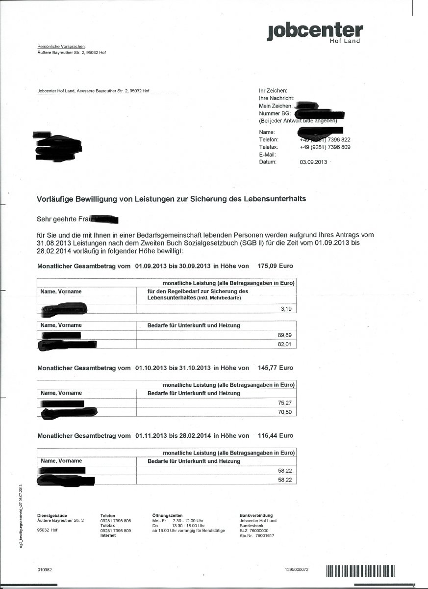 Jobcenter Bescheid