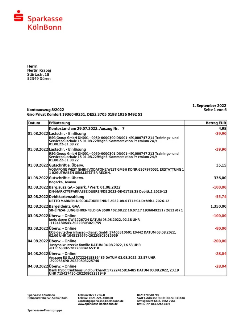 Partner's Bank Statements